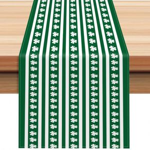 <b>Green</b> Printed Four-Leaf Clover Shamrock St. Patrick's Day Woven Table <b>Runner</b> Home Use Dining Table Accessory Seasonal Kitchen - Product Image 2