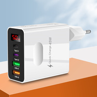 Chargeur mural de téléphone portable Usb Qc3.0 avec nous Uk Eu 45w PD chargeur de téléphone rapide et adaptateur chargeur de téléphone mural à affichage numérique