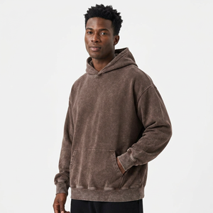 Sudadera con capucha unisex de algodón de 400 g/m² con lavado ácido, estilo vintage, hombros caídos, sin cordones, color marrón, venta al por mayor personalizada - Product Image 1