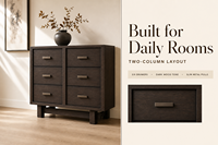 Buffet en bois massif chêne, meuble de rangement à six tiroirs, console marron foncé pour salon, salle à manger, maison