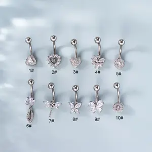 YW New 14G Belly Button Rings Stainless Steel CZ Screw Navel Rings Barbells Dangle Women Girls Belly Piercing Jewelry