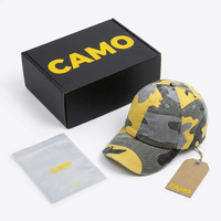 Casquette de baseball camouflage jaune-gris délavée et vieillie, style Dad Hat, avec logo personnalisé, 6 panneaux, non structurée, dessus souple, pour l'extérieur et la protection solaire