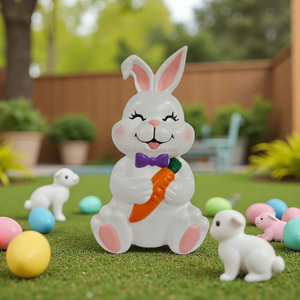 <b>Easter</b> White Rabbit Holding Carrot-shaped Decorations with LED - Product Image 6