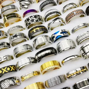 2023 pabrik langsung grosir ukuran batch campuran baja tahan karat cincin perhiasan untuk pria dan wanita