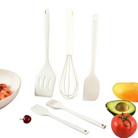 Nouvel ensemble de 5 ustensiles de cuisson en silicone blanc laiteux, résistant aux hautes températures, antiadhésif, comprenant spatule, brosse à huile, fouet à œufs et spatule à repasser, Chine