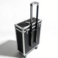 Valise à roulettes en aluminium noir personnalisée avec poignée télescopique, roulettes pivotantes, verrous à clé et poche en filet, chariot de transport à roulettes