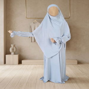 Ensemble Abaya et Khimar en Soie Anti-Plis de Qualité Supérieure Fait Main, Style Omani, Vêtements de Prière Traditionnels Musulmans pour Adultes - Product Image 3