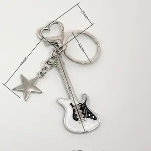 Hot Selling Guitar Love Heart Key Chain Star Sweet Keychain Pendant Rock Punk Vintage Keychains For Men And Women