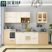 ARET Moderne Minimalistische Umweltfreundliche Wasserfeste Küchenschränke Holz Beige Glastür LED Offenes Regal Quarz-Arbeitsplatte