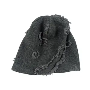 Men Women's Knitted Beanie Hats Stretchy Soft Thin Cap Slouchy Warm Terry Towel Distressed Winter Hat Old Ripped Hole Pile Hat