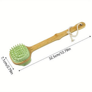 Cepillo de Baño con Mango de Bambú y Aplicador de Loción <span class=keywords><strong>para</strong></span> Espalda, Cepillo Corporal de Silicona, Exfoliante Corporal de Silicona, Cepillo de Limpieza <span class=keywords><strong>para</strong></span> Baño <span class=keywords><strong>para</strong></span> Hombres - Product Image 5
