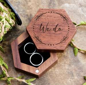 사용자 정의 로고 소박한 보석 상자 호두 작은 회전 보석 웨딩 약혼 나무 나무 육각 반지 상자 - Product Image 2