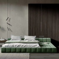 Camas Suaves Tamaño King Con Cabecero Bajo De Tela y Estructura De Madera, Muebles De Dormitorio De Personalización Mínima Moderna