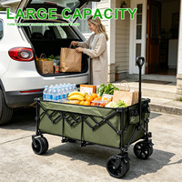 Chariot de transport pliable robuste en acier à haute teneur en carbone avec roues pivotantes extra-larges pour le camping, la cuisine en plein air et la pêche