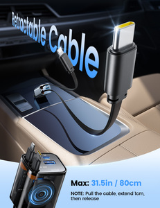 Adaptateur <span class=keywords><strong>de</strong></span> <span class=keywords><strong>charge</strong></span> portable pour <span class=keywords><strong>voiture</strong></span> Lamicall PT-41 avec câble rétractable, chargeur rapide 69W, allume-cigare, prise <span class=keywords><strong>de</strong></span> voyage - Product Image 2