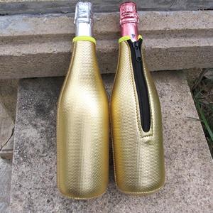 RYO Neoprene Waterproof Insulated 750ml Single Bottle Wine Tote Travel Carrier Bag Zipper Closure Anti-slip Metallic <b>Cooler</b> - Product Image 4