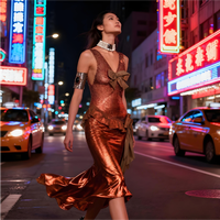Robe en maille d'acier inoxydable HT&T Cyberpunk Techwear pour festival de rave, mode futuriste, style club sexy, taille et couleur personnalisables