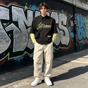 Factory Bulk Custom Contrast Splicing Fake Two <b>Layer</b> Shirt Custom Brand Embroidery Graphic High Quality Lightweight Woven <b>Top</b> - Product Image 6