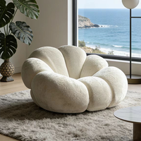 Fauteuil d'appoint blanc crème à pétales de fleurs, canapé lounge moderne en tissu bouclé, fauteuil nuage doux pour salon et chambre