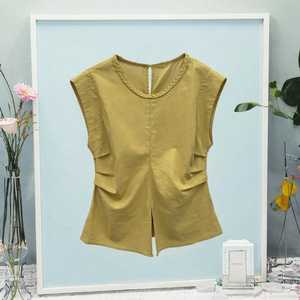 Débardeur Femme en Polyester/Coton Couleur Unie Col Rond Asymétrique Froncé Décontracté Vintage Écologique Coupe Classique Printemps Été - Product Image 3