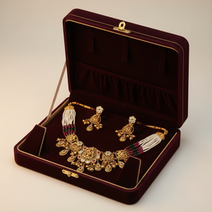 Traditional 925 Silver Multicolor <b>Beaded</b> Choker Necklace <b>Set</b> Kundan Work Hanging Matching Earrings Antique Ethnic Jewelry - Product Image 3