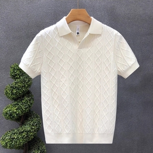 Nuova Collezione Estiva: Maglietta a Maniche Corte in Maglia per Uomo - <span class=keywords><strong>Polo</strong></span> Texturizzata con Colletto e Scollo a V, T-Shirt Business all'Ingrosso - Product Image 5