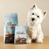 Sachet d'emballage pour aliments pour animaux de compagnie imprimé sur mesure, à fond plat, avec fermeture éclair refermable, pour croquettes pour chiens et chats