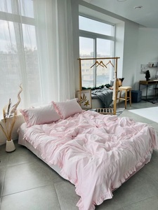 Juego de Funda Nórdica de Algodón con Volantes de 3 Piezas, Tamaño Queen, Estilo Europeo, para Boda, Hogar u Hospital, Lavado, 200 Hilos, Venta al por Mayor - Product Image 1