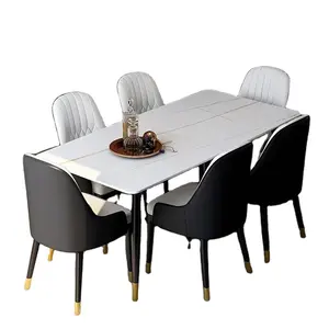 China factory Hotel restaurant rock plate table Home living room multi-seat dining table set Italian modern marble table set