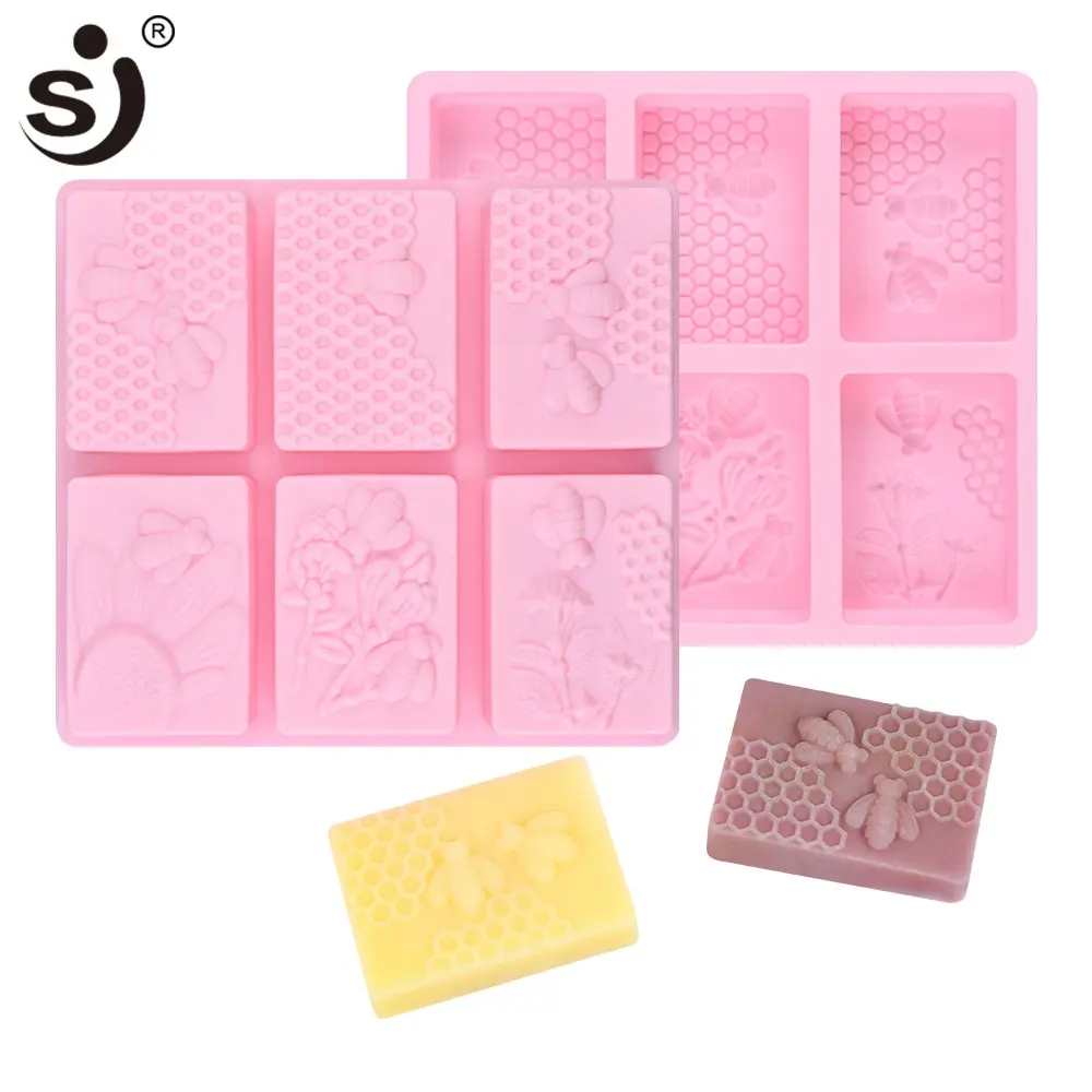 SJミツバチシリコン石鹸型DIY手作りクラフト3D長方形楕円形6形石鹸作り用石鹸型