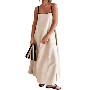 <span class=keywords><strong>Abito</strong></span> Lungo Estivo da Donna in Puro <span class=keywords><strong>Lino</strong></span> <span class=keywords><strong>100</strong></span>% di Alta Qualità, Bianco e Kaki, Personalizzato dal Produttore, Collezione 2026 - Product Image 4