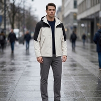 Veste coupe-vent à capuche avec logo personnalisé pour homme, imperméable, coupe-vent, veste d'extérieur, randonnée hivernale, impression sur écran, vente en gros en Chine