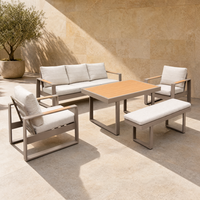 Conjunto de Sofás de Esquina para Patio Exterior de Aluminio, Moderno y Lujoso, Resistente a la Intemperie, con Asientos Profundos, para Jardín, Terraza, Balcón o Porche
