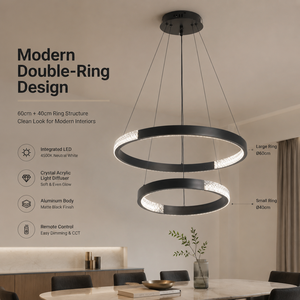 Modern Metal Ring Chandelier Dimmable Remote Tricolor Led For Dining Room Living Room Restaurant Hotel Indoor Home <b>Decor</b> - Product Image 2