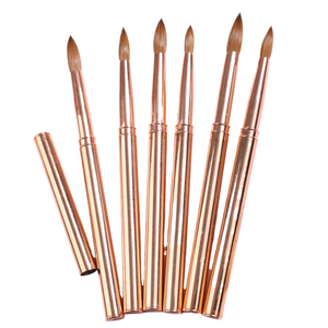 Pinceau à ongles en acrylique 100% Kolinsky, taille 16, manche or rose, pinceau à poudre à bord cranté, logo personnalisé - Product Image 5