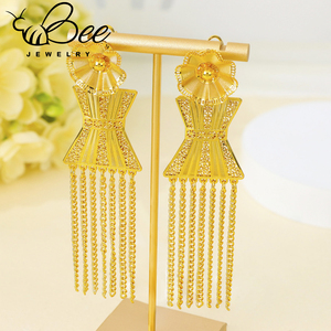 Parure de bijoux de mariage éthiopienne nigériane en or 24 carats, collier long en alliage de titane, boucles d'oreilles imposantes - Product Image 5