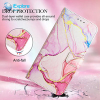 Étui portefeuille en cuir PU avec design marbré iExplore Flip Cover pour 17Promax Galaxy s25 A06 A16 A36 A56 M35 M55 Vivo Y77 Tecno Spark 8