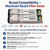 Module émetteur-récepteur SFP+ 10G BIDI BX80 80km Simplex LC DDM avec récepteur APD pour longue portée, vente en gros pour les télécommunications