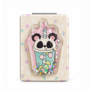 Panda <b>Boba</b> Milk Tea Quicksand Compact Mirror 3D Drink <b>Cup</b> Liquid Window 62x85mm Floating Star Glitter Rectangular Pocket Mirror - Product Image 3