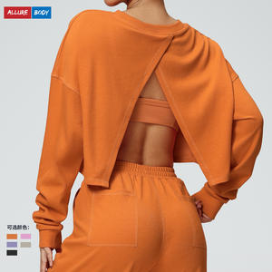 Sudadera de punto con cuello redondo para mujer Allurebody, color sólido, transpirable, holgada, de manga larga, para uso informal en otoño e invierno - Product Image 2