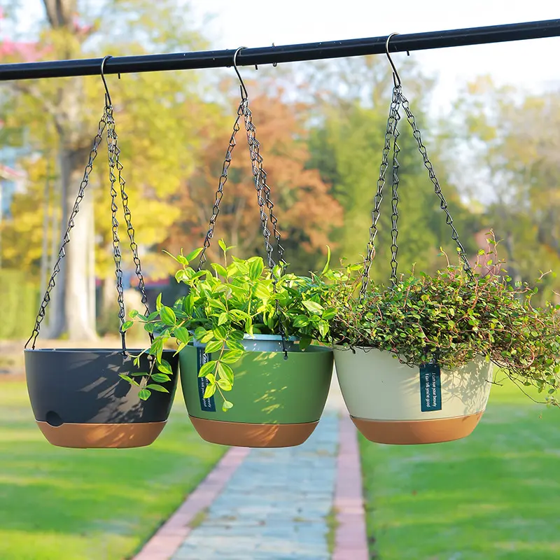 Resin Hanging Flower Pots For Outside With Drainage Holes Removable Saucer Garden Home Hanging Planter