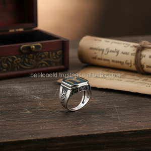 925K Sterling <b>Silver</b> Ottoman Dirilis Blue Enamel <b>Men</b> <b>Ring</b> - Product Image 3