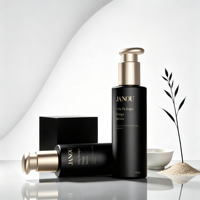 Flacon pompe cosmétique de luxe 150 ml en PET/PC noir, couleur or champagne, avec logo personnalisé, vide, pour sérum de soin, emballage OEM/ODM
