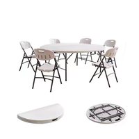 Table à manger pliante ronde en plastique avec pieds en métal