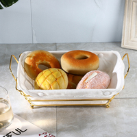 Panier de rangement ouvert pour pain Panier de bureau en métal métallique à deux poignées avec doublure en toile