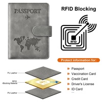 Dompet Passport Kulit PU Anti RFID, Tahan Air, dengan Kancing, untuk Pria Wanita, Tempat Kartu, Perlengkapan Perjalanan