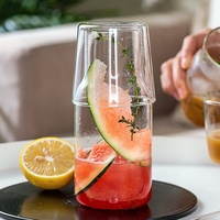 Set Cangkir Teh Kaca Transparan Sekali Pakai Gaya Jepang dengan Teko dan Botol Jus untuk Minuman Dingin, Susu, Sarapan