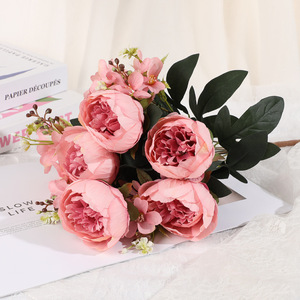 Bouquet de pivoines artificielles 11 têtes, fleurs en soie plastique haute simulation, décoration de mariage, style forêt moderne - Product Image 3