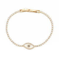 Bracelet tendance motif œil porte-bonheur, bordure turquoise bleue, chaîne scintillante en CZ, plaqué or blanc 14 carats, bracelet de soirée pour rappeurs