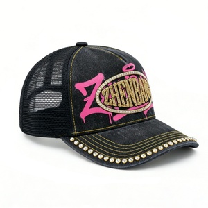 Gorras Trucker Personalizadas con Pedrería, Estilo Vintage, Malla con Estampado de Grafiti, Bordado 3D Dorado de Alta Calidad, Estilo Y2K - Product Image 2